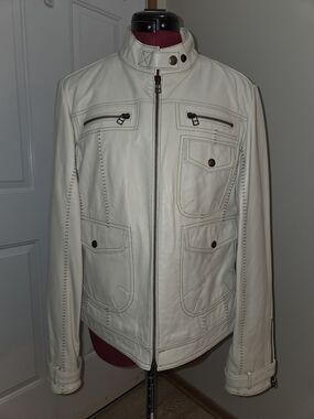 Danier Cream Leather Moto Jacket